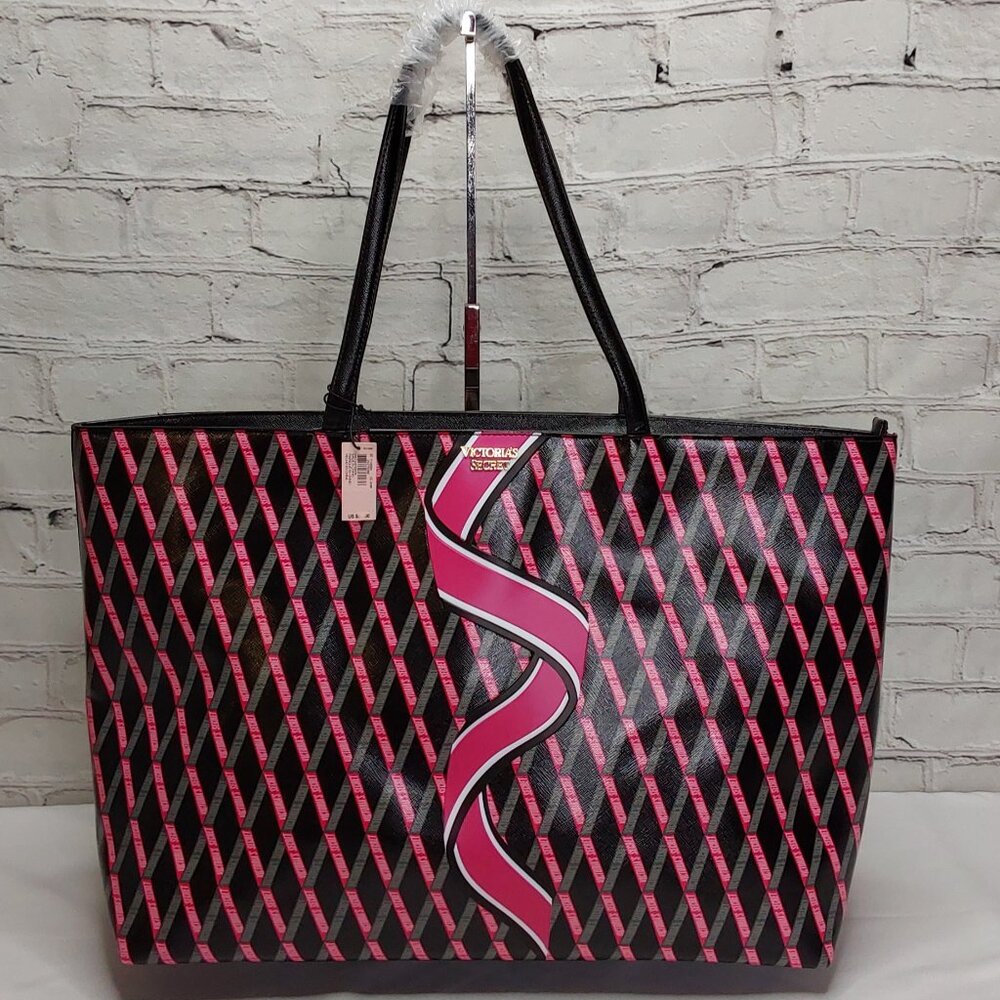 🎈HOLD🎈VICTORIA'S SECRET' TOP~ZIP CARRY~ALL TOTE BAG DOUBLE STRAP RIBBON LOGO - Picture 1 of 16